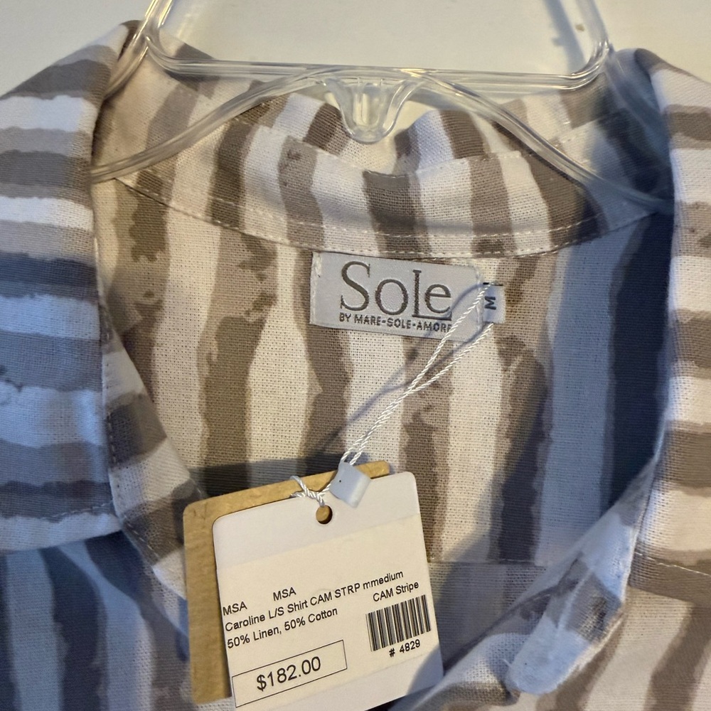 Stylish Gray Striped Linen Ladies Shirt - Picture 3 of 5